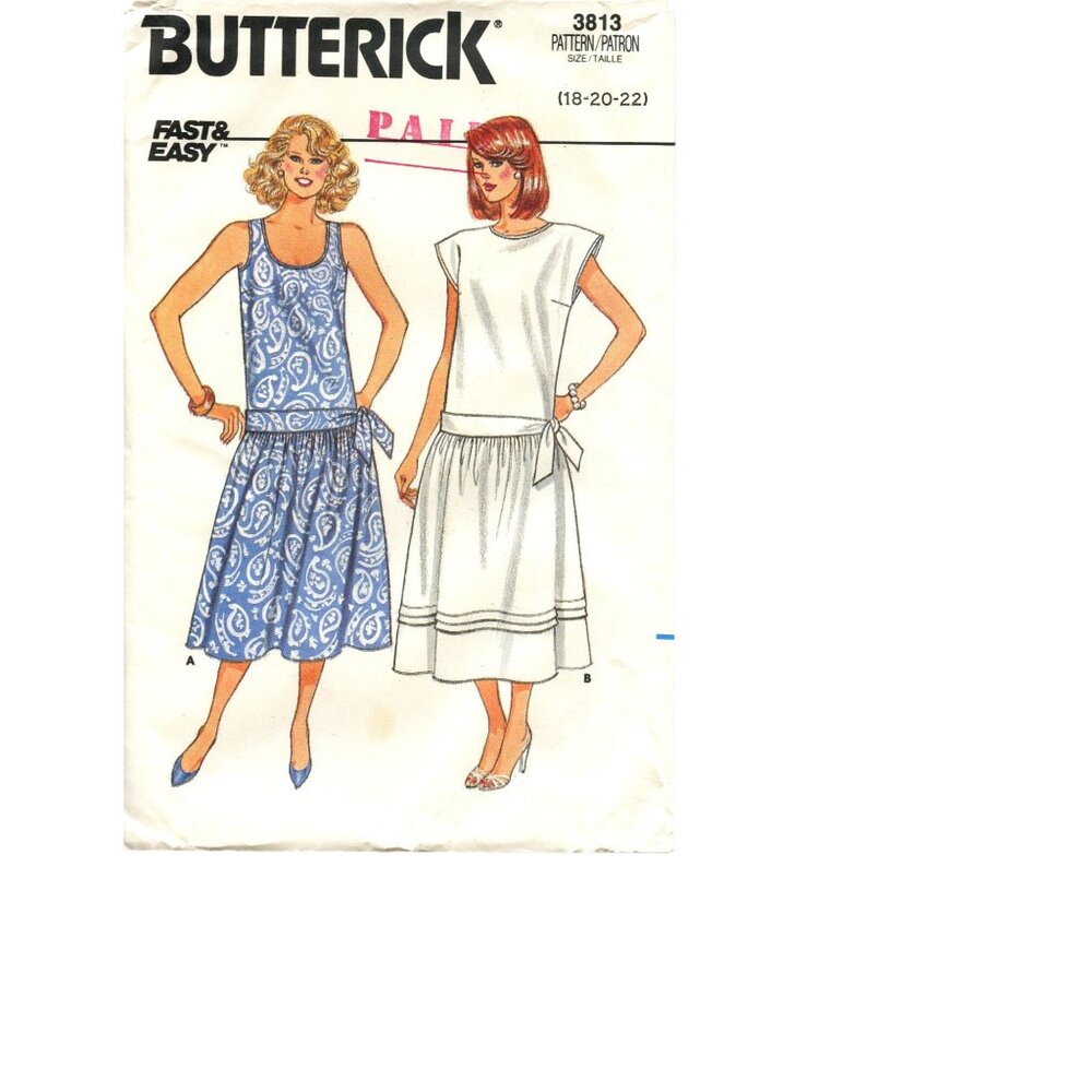 Butterick 3813 Misses Pullover Dress Sewing Pattern Sizes 18-22 Fast & Easy 1986